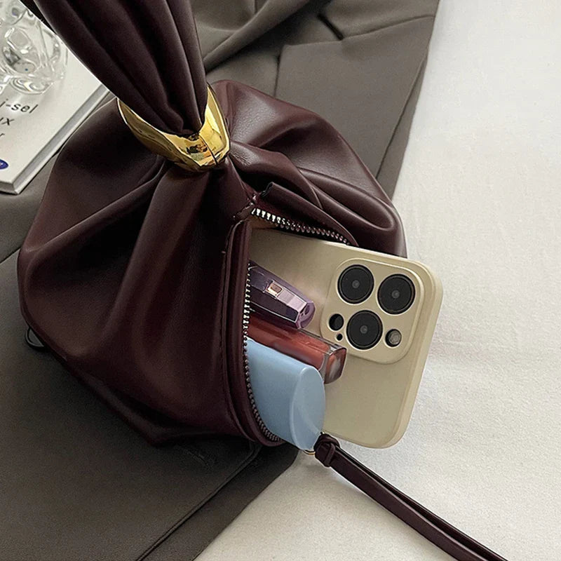 Design Mini Pu Leather Dumpling Niche Clutch Bags for Women Fashion Knotted Female Retro Shoulder Bag Wrist Handbags and Purses