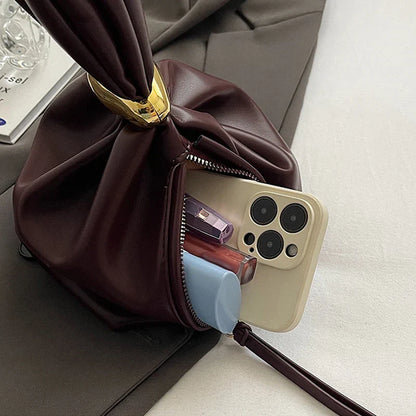 Design Mini Pu Leather Dumpling Niche Clutch Bags for Women Fashion Knotted Female Retro Shoulder Bag Wrist Handbags and Purses