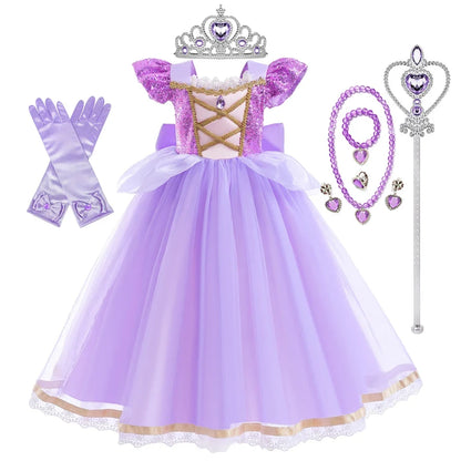 Summer Rapunzal Girl Princess Dress Cosplay Tangled Halloween Birthday Party Vestido Kids Birthday Costume