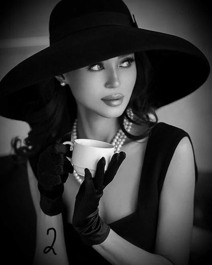 Retro Style Black Pure Wool Felt Floppy Hat Wide Brim Women Winter Fedora Cloche Bowler Hat Ribbon Band Wedding Party Church Hat