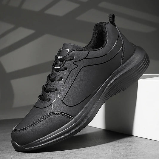 2025 New Lightweight Men Casual Leather Sneakers Non-slip Breathable Male Outdoor Running Shoes Lace Up Soft Sport Shoes