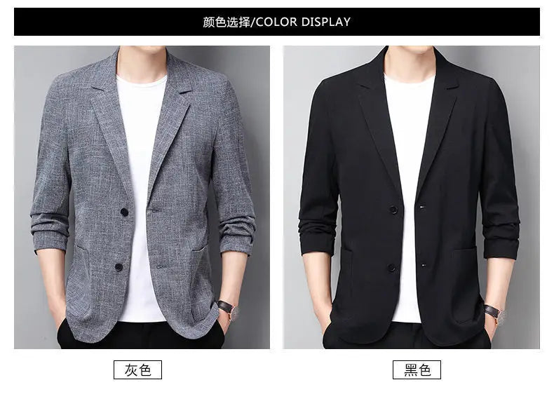 New Men's Thin Coats Korean Style Slim Suit Jackets Spring Autumn Linen Solid Color Casual Blazers Men Business Formal Suit Tops