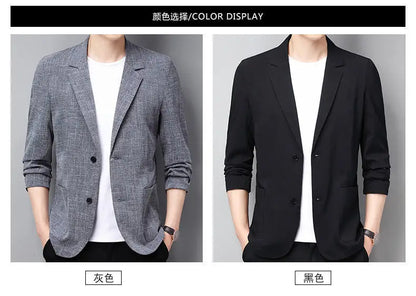 New Men's Thin Coats Korean Style Slim Suit Jackets Spring Autumn Linen Solid Color Casual Blazers Men Business Formal Suit Tops
