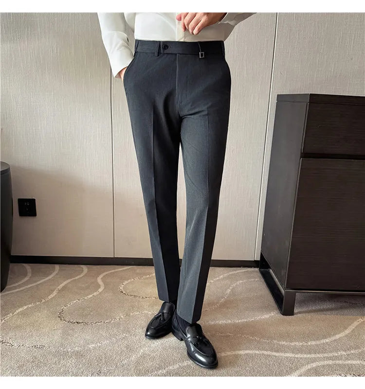 New Lnvisible Elastic Waistband Design Men Business Casual Pants High Quality Solid Slim Office Social Dress Suit Pant Oversized