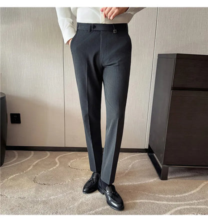 New Lnvisible Elastic Waistband Design Men Business Casual Pants High Quality Solid Slim Office Social Dress Suit Pant Oversized