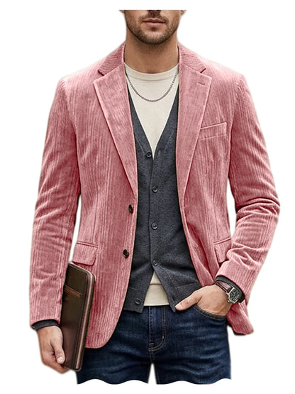 Men's Corduroy Blazer Jacket Casual Double-Sided Snow Cotton Slim Fit Notched Lapel Sport Coat for Business Daily Wear