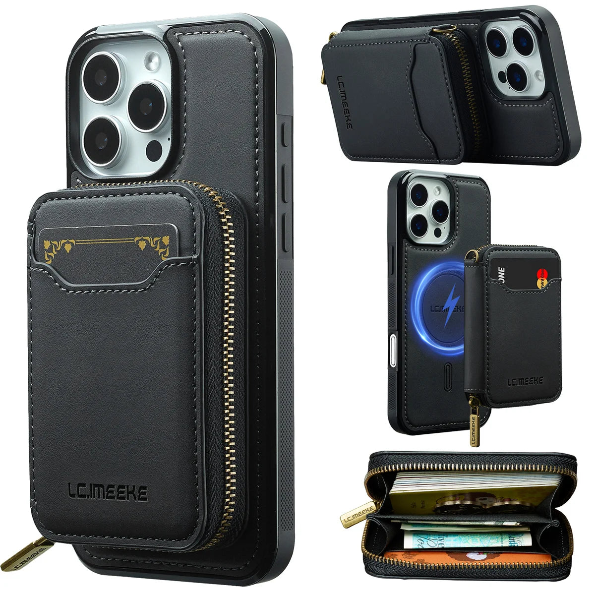 For Magsafe Magnetic Leather Phone Case for iPhone 16E 17 Air 16 15 Plus 14 13 12 11 Pro Max Wallet Card Holder Pocket Cover