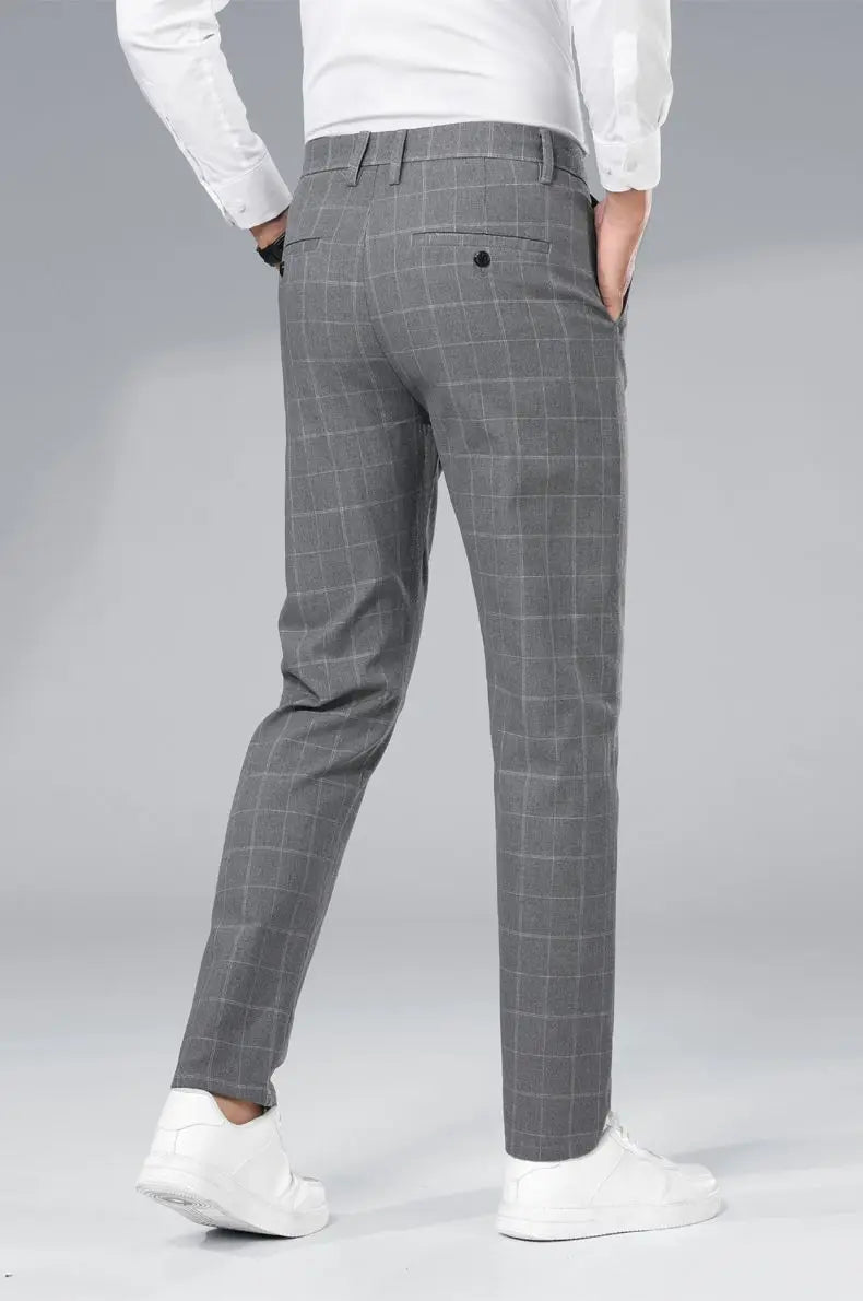 Autumn Winter Men's Business Casual Plaid Pants Korean Fashion Stretch Slim Fit Suit Pants Male Office Formal Versatile Trouser