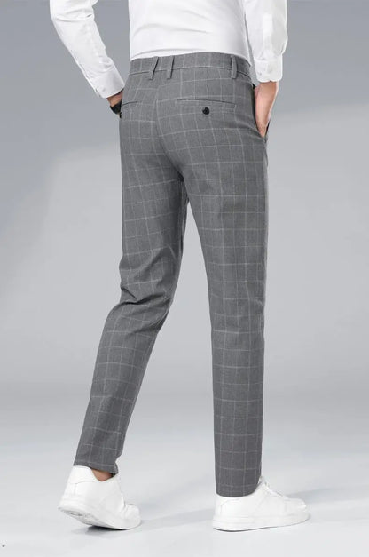 Autumn Winter Men's Business Casual Plaid Pants Korean Fashion Stretch Slim Fit Suit Pants Male Office Formal Versatile Trouser
