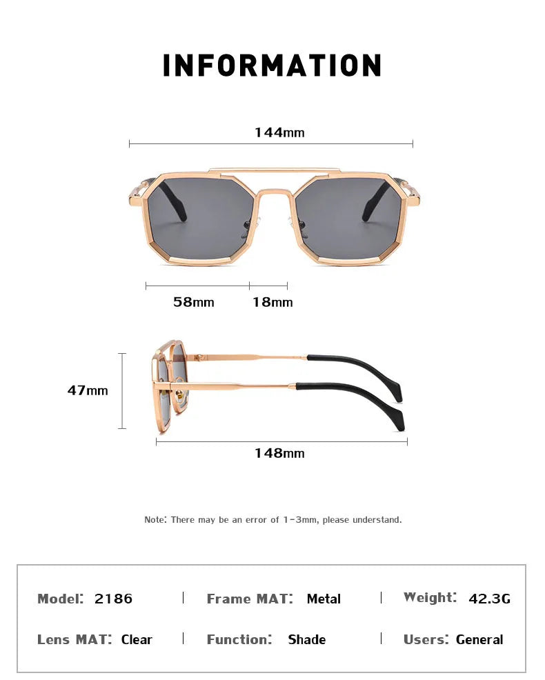 Blue Square Sunglasses For Men Retro Metal Steampunk Sunglasses Women Vintage Fashion Glasses Gafas De Sol Hombre Zonnebril Sun