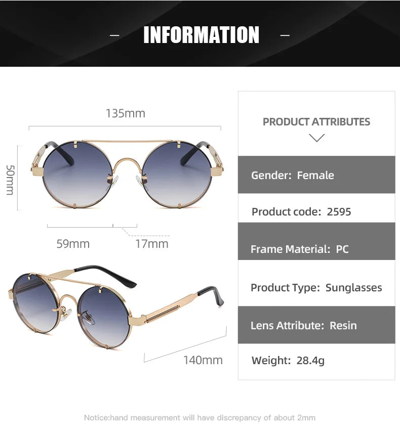 Round Steampunk Sunglasses For Men Fashionable Punk Sunglasses Women Trendy Vintage Fashion Glasses Retro Gafas De Sol Hombre