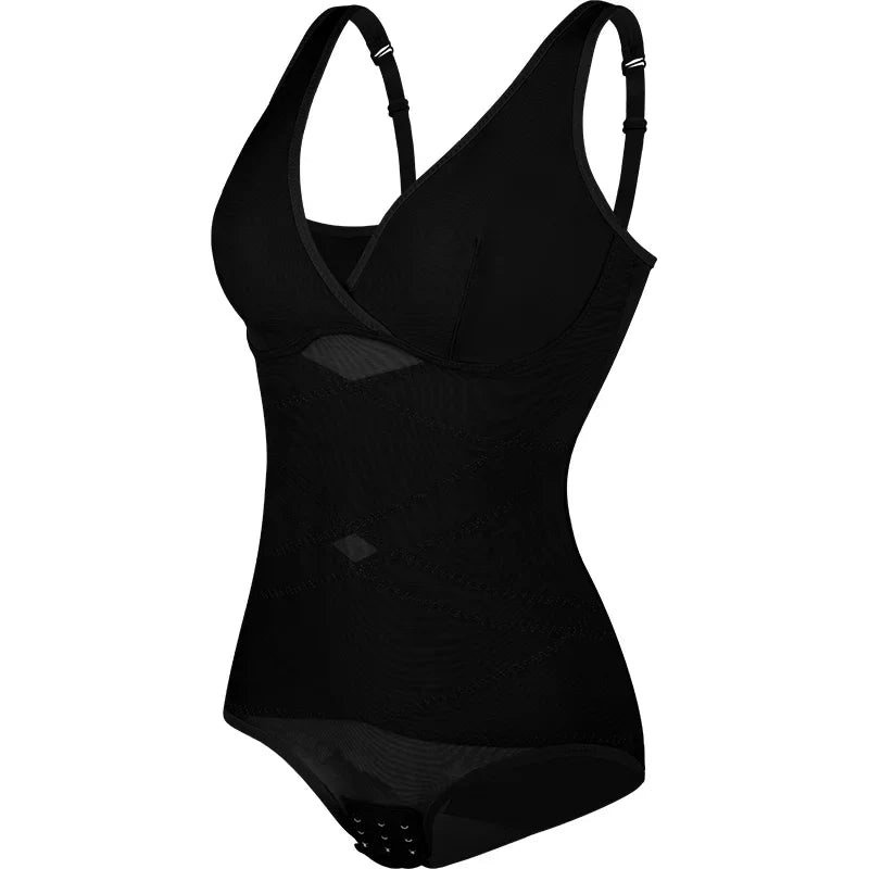 Women's High Stretch Bodysuit Shapewear Bodysuit Sexy Cross Mesh Underwear Tummy Control Slimming Full Body Shaper