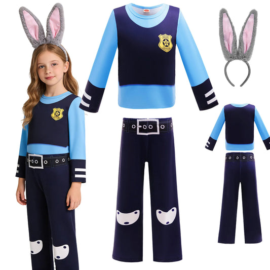 New Judy Zootopia Bunny Costume Cosplay Headband Halloween Party Clothes Disguise Cartoon Zootropolis Roleplay Fantasia Outfits