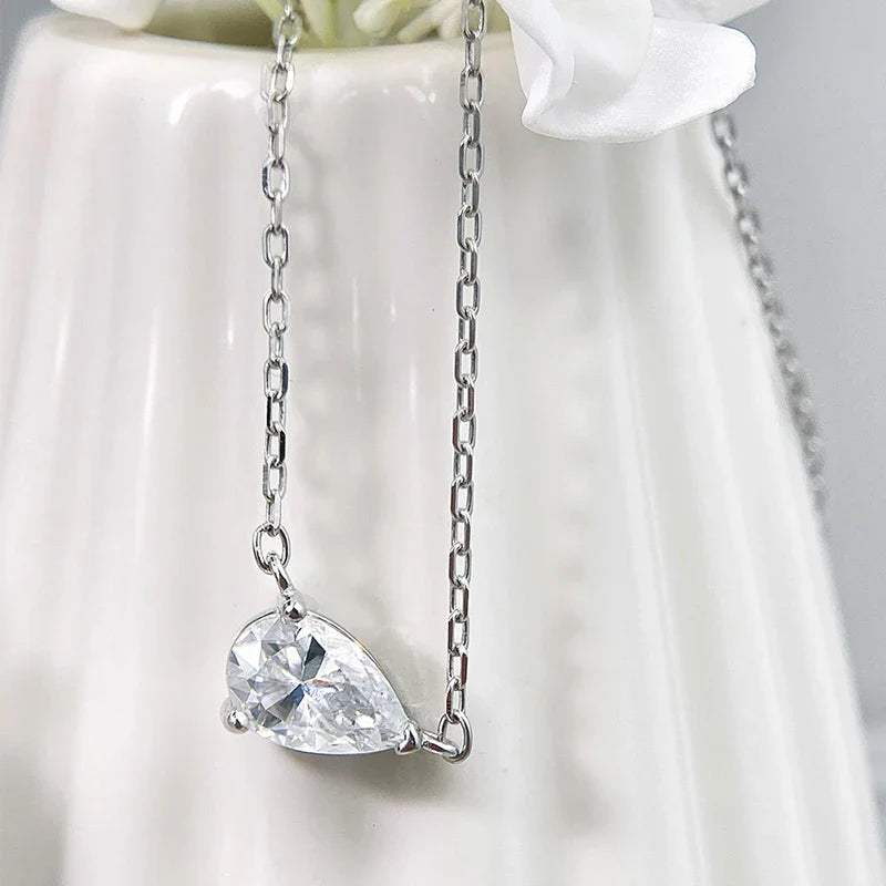 18k Plated 1CT 2CT 3CT Pear Cut Moissanite Necklace for Women Classic Lab Diamond Pendant GRA  Sterling Silver 925 Chain