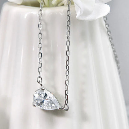 18k Plated 1CT 2CT 3CT Pear Cut Moissanite Necklace for Women Classic Lab Diamond Pendant GRA  Sterling Silver 925 Chain