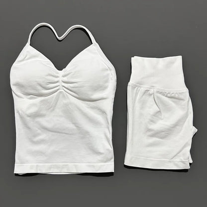 2 Piece Sports Set Women Seamless Yoga Tank With Removable Pads Top Scrunch Butt Workout Leggings Suit Gym Sports Sets