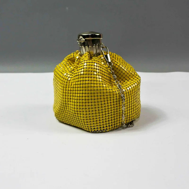 Lost in Vintage Glitter Sparking Evening Bag Handbag with Aluminum Pieces Crossbody Clutches Shoulder Metallic Chains