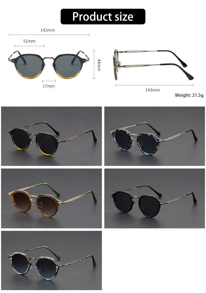 Retro Geometric Round Frame Simple Design UV Protection Men Women Polarized Sunglasses Customizable Prescription 1061