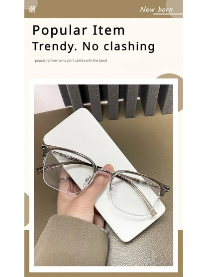 Men's Business Classic Half Frame Anti Blue Light Reading Glasses Myopia Hyperopia Customizable Prescription TR2242