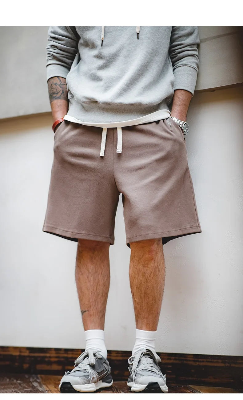 Men's 340g Heavyweight Casual Shorts Knitted Breathable Summer Shorts with Lightning Embroidered Sport Gym Short Pants