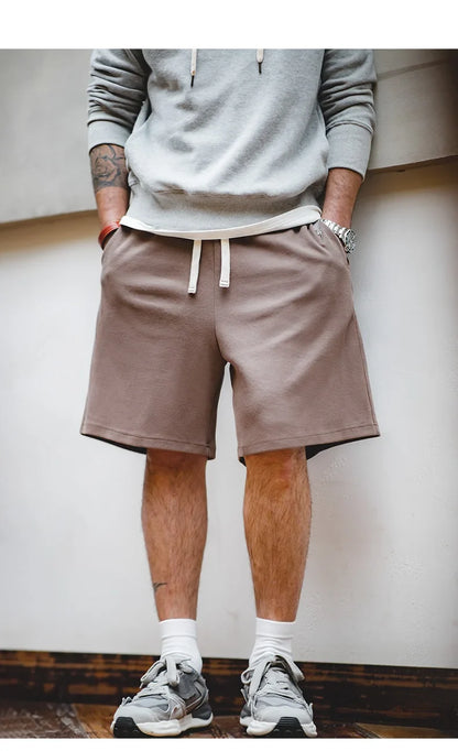Men's 340g Heavyweight Casual Shorts Knitted Breathable Summer Shorts with Lightning Embroidered Sport Gym Short Pants