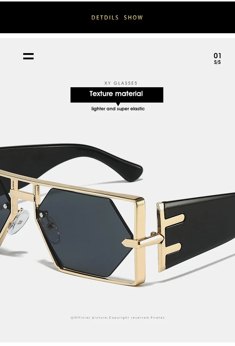 2025 New Hollow Sunglasses Men Women Hip Hop Internet Celebrities Ins Fashion Sun Glasses Ladies Female Alloy Frame Square UV400