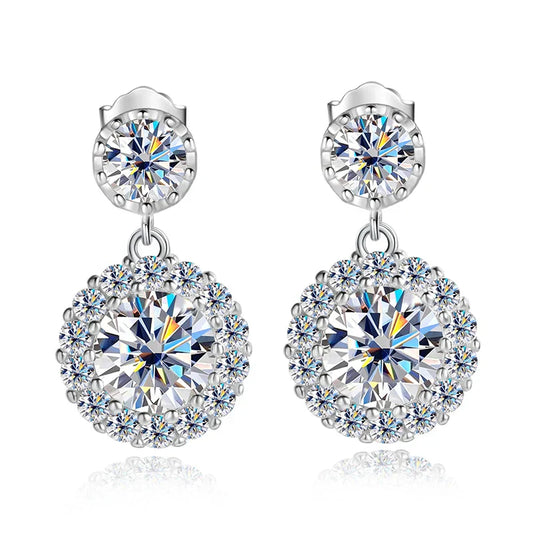 6.5mm Moissanite Earring 925 Sterling Silver GRA Certified Round Cut Moissanite Drop Earrings for Women Wedding Jewelry