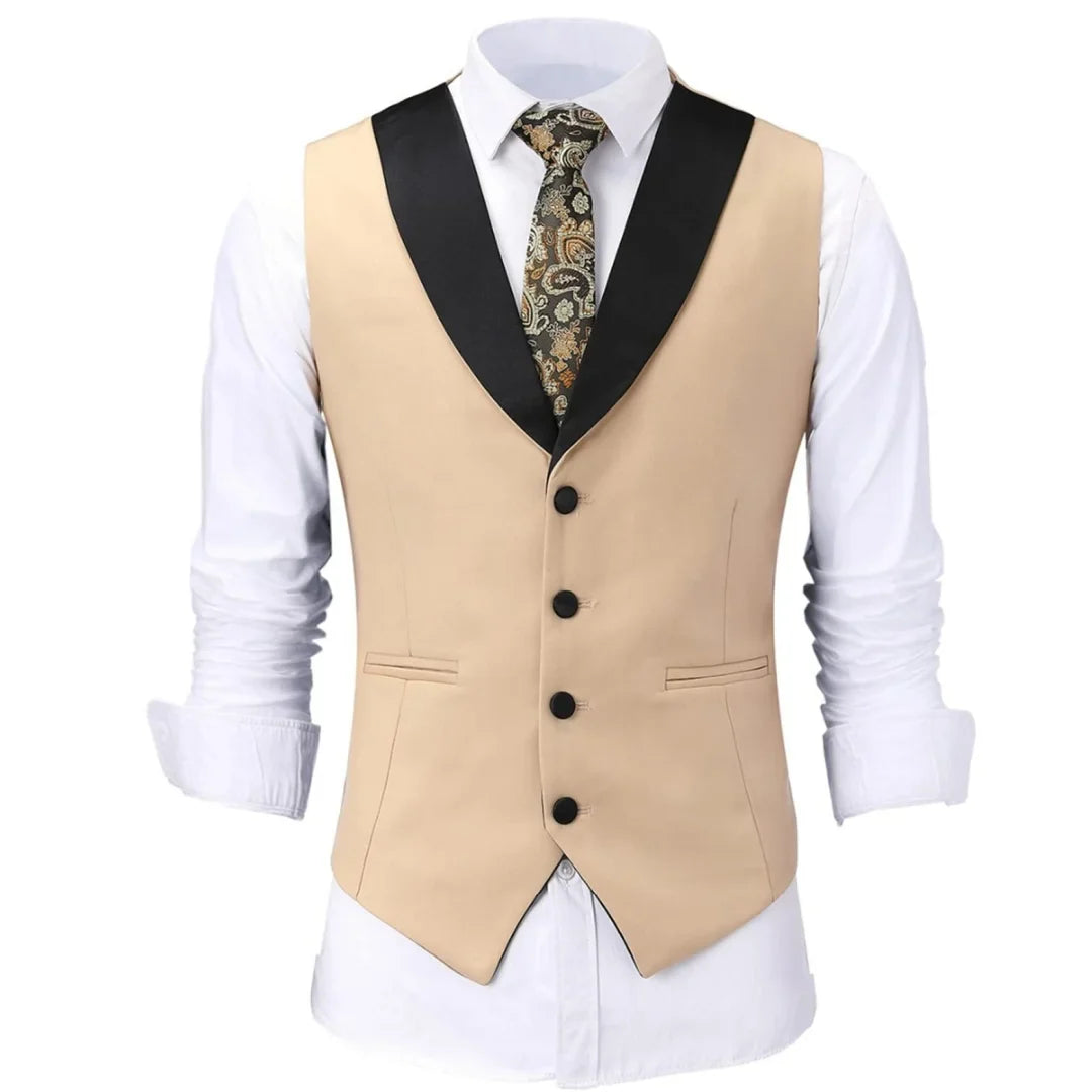 Men Vest White Single Button With Black Lapel Waistcoat For Wedding Birthday Banquet Party Business Work Daily Men Suit Vest