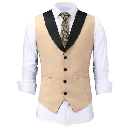 Men Vest White Single Button With Black Lapel Waistcoat For Wedding Birthday Banquet Party Business Work Daily Men Suit Vest