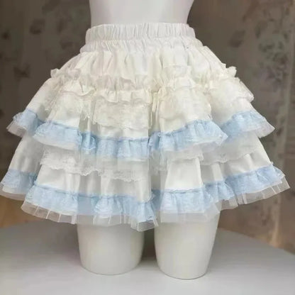Princess Lolita Vintage Cake Skirt Sweet Kawaii Lace Ruffles Mini Skirts Harajuku Y2k Style Party Faldas Mujer Summer