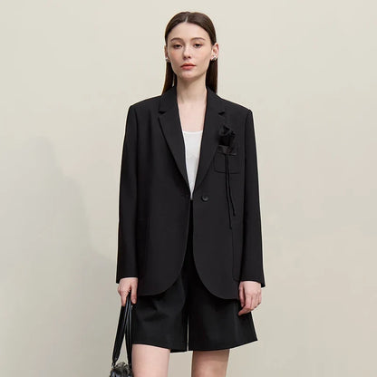 Women's Blazer 2026 Autumn New Casual Notched Lapel Shoulder Pad Coat 3D Floral Detail Women's Versatile Loose Top 12651016