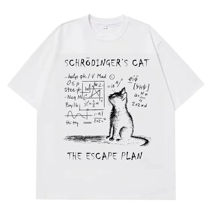 Schrodinger Cat Physics Quantum Mechanics Creative Print Summer Short-sleeved Cotton T Shirt Men Women Streetwear Loose T-shirts