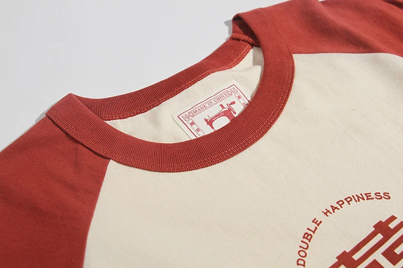 2024 Summer New Stitching Raglan Sleeve Man Retro Tshirt Women Casual Chinese Printing T-shirts Student Green Red Tee