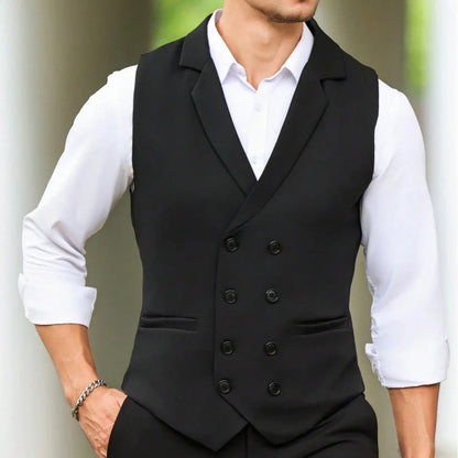 Men Vest Beige With Lapel Solid Double Button Waistcoat For Wedding Birthday Banquet Business Casual Daily Men Suit Vest