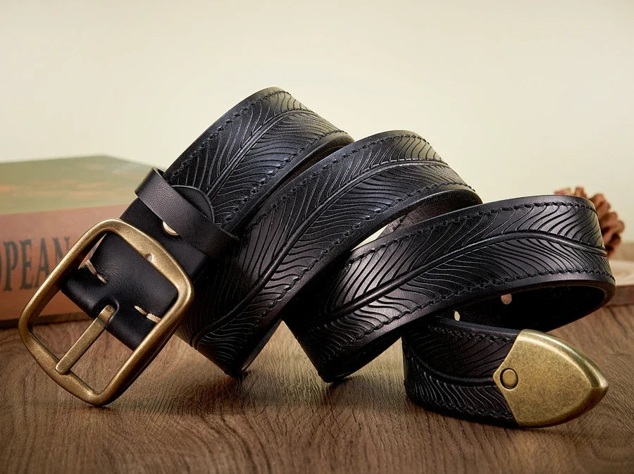 3.8CM Real Pure Cowhide High Quality Genuine Leather Belts for Men Brand Strap Brass Buckle Engrosar Jeans Belt Cowboy Cintos
