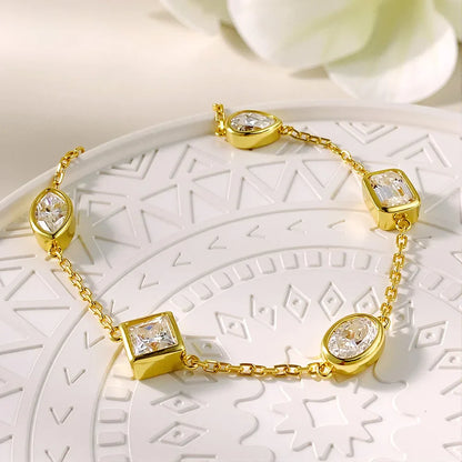 0.5CT Oval/Pear Cut Full Moissanite Bracelets 15+5cm S925 Silver Plated 18K Gold Wrist Chain for Women Fine Jewelry Gift