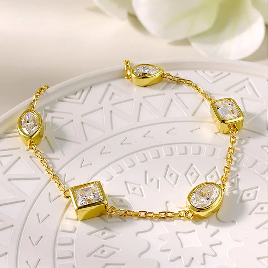 Bracelets en moissanite taille ovale/poire 0,5 carat, 15+5 cm, en argent S925 plaqué or 18 carats, pour femmes, chaîne de poignet, cadeau de bijoux fins