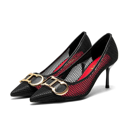 Women's High Heels 2025 Spring New Hollow Business Women's Shoes 7cm Red Evening Shoes