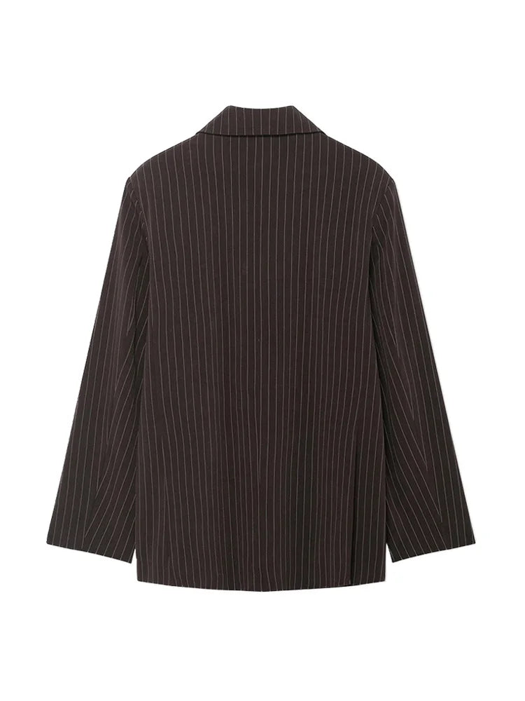 Women's Old Money Style Ovesized Striped Blazer Coat Long Sleeve Front Pockets Chic Oversize Top Female Outerwear
