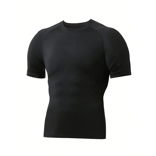 Men's Compression Running Tee, Quick-Dry Breathable Gym Shirt, Tight Athletic Soccer Jersey, Performance Workout T-Shirt for Fitness and Training