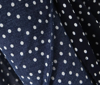2025 Women Navy Blue Polka Dot Long Dress Lace Trim V Neck Short Sleeve A-line Elegant Holiday Dresses Summe Maxi Robe