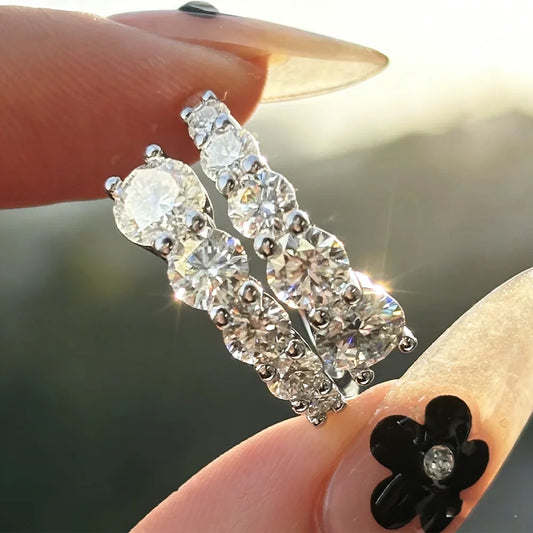 Full Moissanite Ring For Women S925 Silver D VVS 10 Gems Lab Diamond Adjustable Open Wedding Ring Band Fine Jewelry Gifts