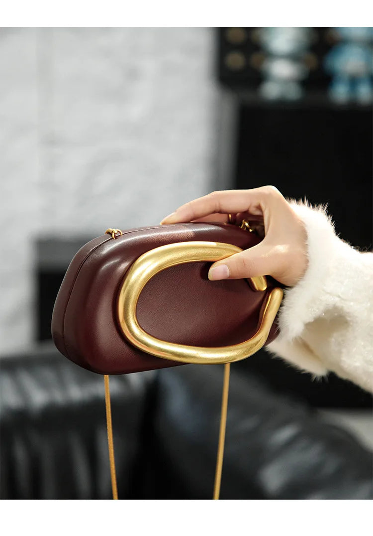 Classic round Box Handheld Dinner Bag Miniature Retro Metal Handle Chain Shoulder Strap Crossbody Bag Street Trend Hard PU Bag