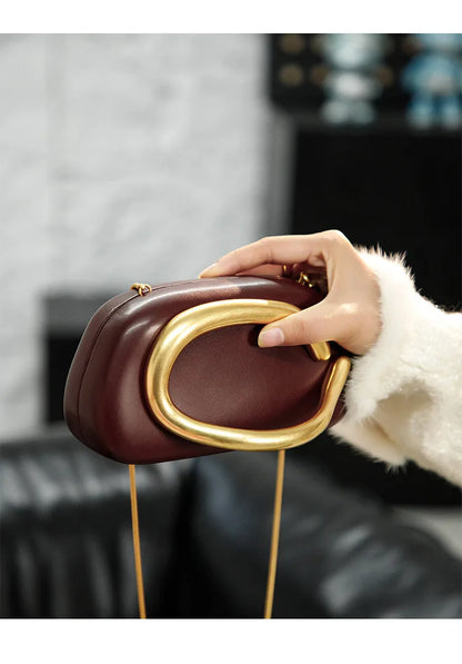 Classic round Box Handheld Dinner Bag Miniature Retro Metal Handle Chain Shoulder Strap Crossbody Bag Street Trend Hard PU Bag