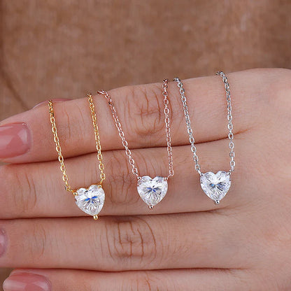 1/2/3ct Heart Cut Moissanite Pendant Necklace S925 Pure Silver Plated 18K Gold Women Necklace jewelry Gift GRA Certified