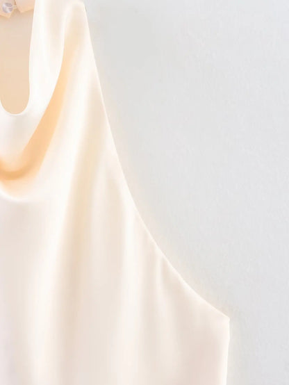 Spring Elegant Women Satin Halter Tops 2026 Summer Backless Off Shoulder Corset Vest Female Fashion Slim Crop Tank Top