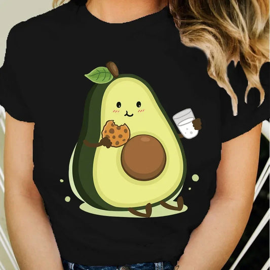 Beautiful Avocado T-shirt Women's Tops Summer Loose Cartoon Aesthetic Casual T-shirt Retro Harajuku T-shirt Ladies Street Wear