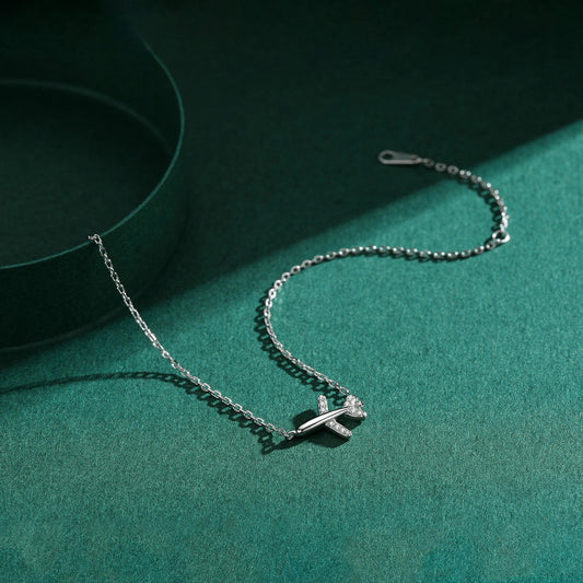 Bracelet chaîne en argent sterling 925 massif avec breloque avion en CZ transparent à la mode, bracelets exquis pour femmes et jeunes filles, cadeau de bijoux