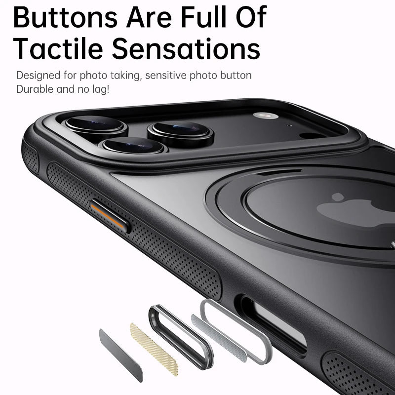 Transparent Magnetic Case for iPhone 17 Air 16 Plus 15 14 13 17 Pro Max 16e 360° Rotating Ring Holder Kickstand Cover LMD003