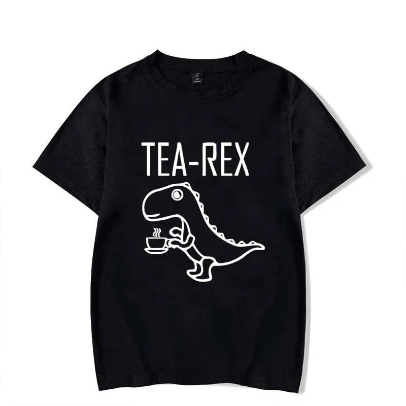 Men Women T-Shirts Tea Rex Funny Dinosaur Drink Coffee T Shirts Fashion Casual TShirt High Quality Streetwear Tops Tee Shirt